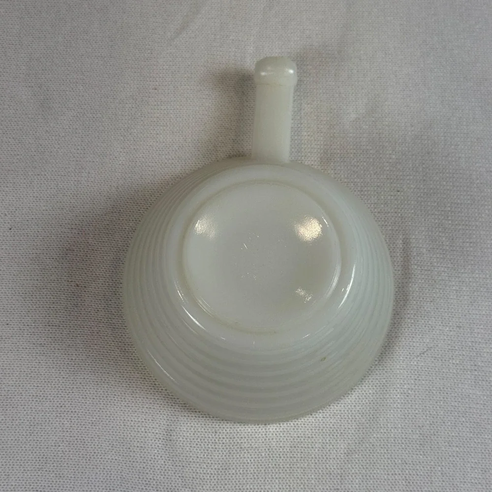 Fire-King Milk Glass Ribbed Chili Bowl with Handle White Vintage USA Made 5in